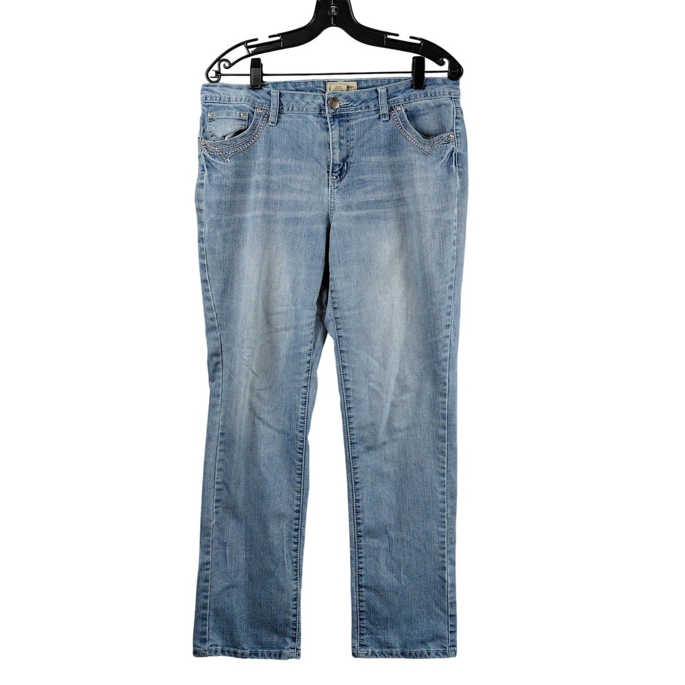 Earl Jean Women's Size 14 Light Wash Embroidered Denim Jeans Straight Leg